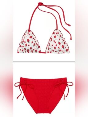 S/S PINK By Frankies Bikinis Reign Bikini Top VS Fishnet Bikini Set Strawberry